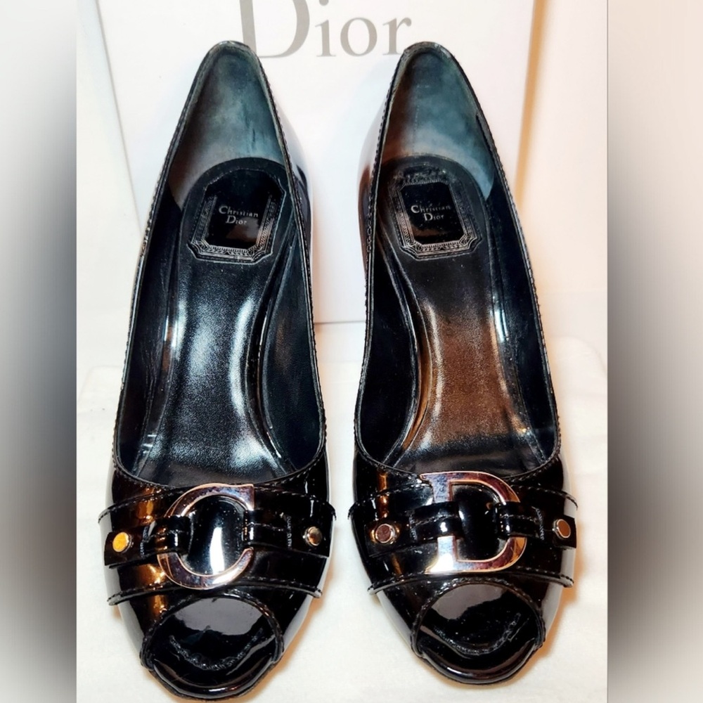 Christian Dior black patent leather high heel stilettos size 38
